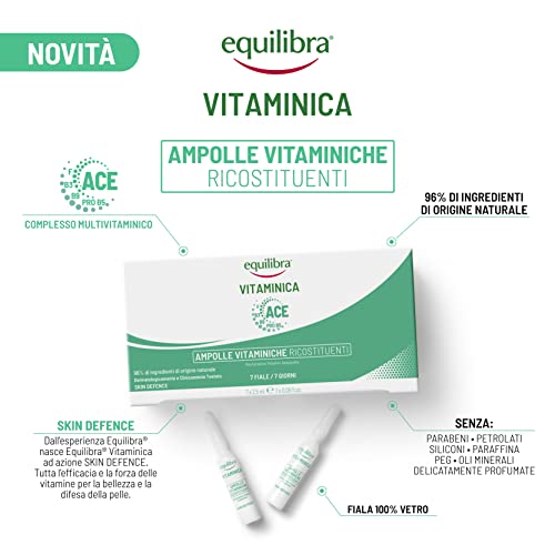 Equilibra Viso, Vitaminica, Ampolle Vitaminiche Ricostituenti, Siero Viso con Complesso Multivitaminico, Ceramidi Vegetali e Fitosfingosine, Azione Ricostituente, 7x2,5 ml