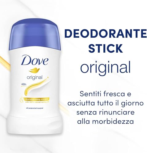 Dove, Deodorante Original Stick, Deodorante Antitraspirante in Stick, con 1/4 Crema Idratante, Protezione Fino a 48 Ore, con Olio Nutriente, Deodorante Uomo e Donna, 40 ml