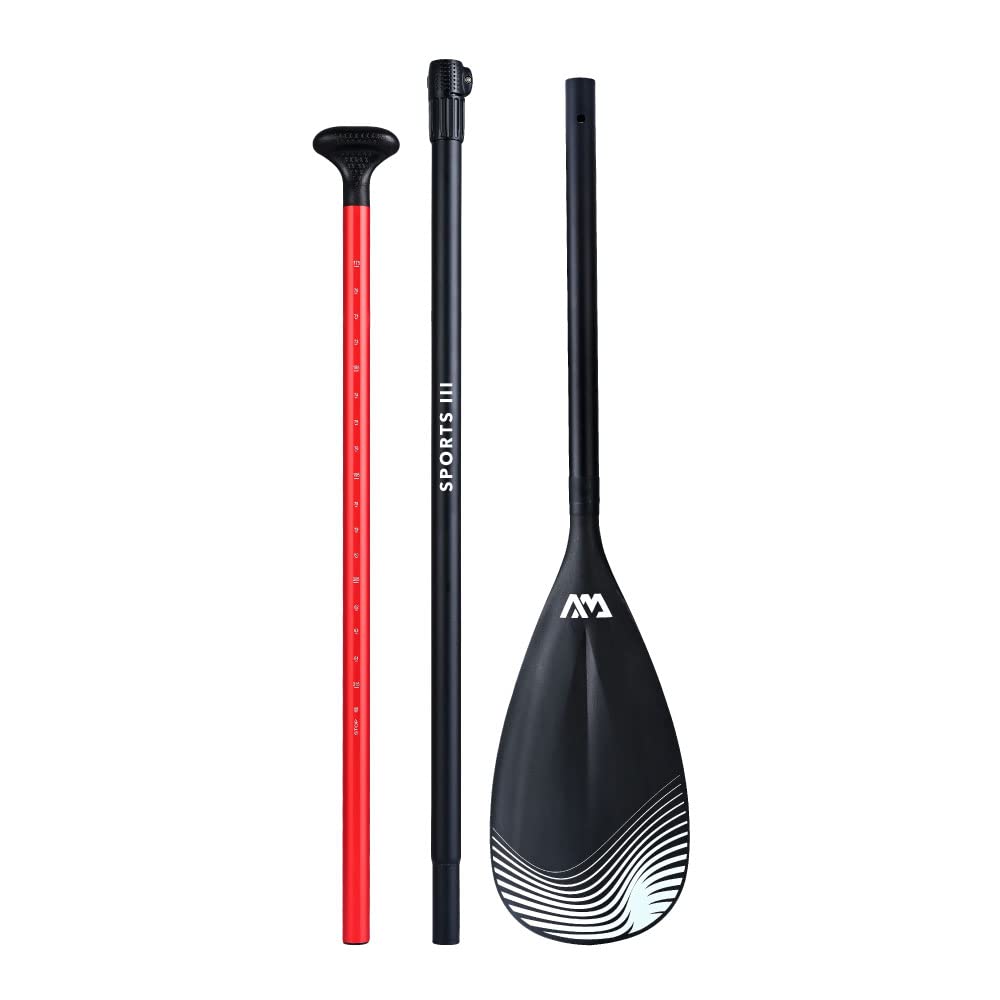 CampSup Aqua Marina Sports III - Pagaia SUP in alluminio, 3 pezzi, colore nero, 175-220 cm
