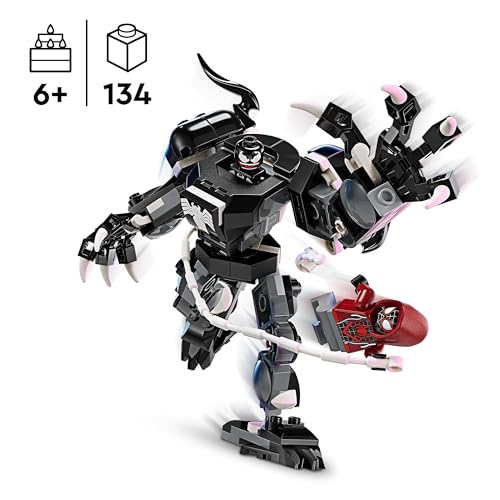 Lego 76276 Marvel Venom Robot Armatura Contro Miles Morales, giocattolo da costruzione con minifigure per ragazzi e ragazze dai 6 anni in su