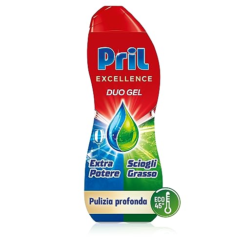 Pril Duo Gel, Detersivo lavastoviglie Gel, Azione Sciogligrasso con Limone, Formato da 8 Confezioni da 30 Lavaggi, totale 240 Lavaggi