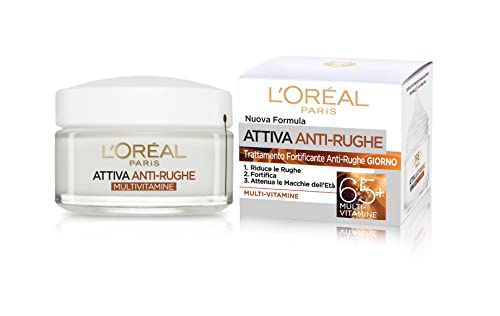 L'Oréal Paris Crema Viso Giorno e Notte Attiva Anti-Rughe, Trattamento Fortificante 65+ con Multivitamine, Adatto a Pelli Mature, 50 ml