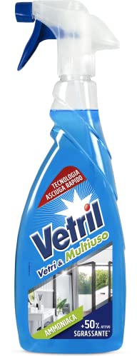 Vetril - Detergente Spray Vetri e Superfici con Antipolvere, Azione Antistatica e Brillantezza Senza Aloni, Ipoallergenico, 650 ml