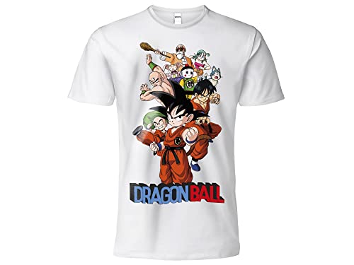 Sabor srl T Shirt Modello Dragonball Personaggi Saga. Bianca. Maniche Corte. 100% Cotone. Unisex. Prodotto Ufficiale. Taglie da Bambino Adulto e Ragazzo