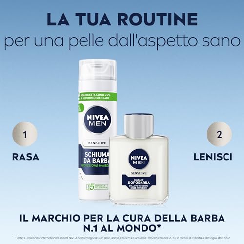 NIVEA MEN Sensitive Balsamo Dopobarba Uomo 100 ml, Dopobarba uomo per un sollievo immediato dalle irritazioni e una pelle morbida e sana, Balsamo barba per il post-rasatura delle pelli sensibili