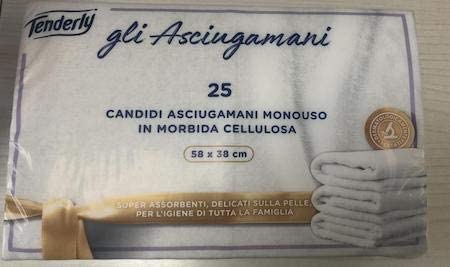 Tenderly Asciugamani Monouso, Confezione da 25 Candidi Asciugamani Monouso Realizzati in Pura Cellulosa, Super Assorbenti e Delicati sulla Pelle, Made in Italy, Dermatologicamente Testato