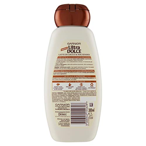 Garnier Shampoo Ultra Dolce Latte di Cocco e Macadamia, Capelli Morbidi e Setosi, 300 ml