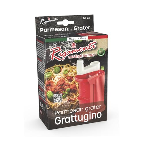 Rigamonti Parmesan Grater, Grattugia Manuale con Manovella, Rullo in Acciaio Inox per Formaggi, Cioccolato e Noci, BPA Free, Rosso, Smontabile e Lavabile in Lavastoviglie.