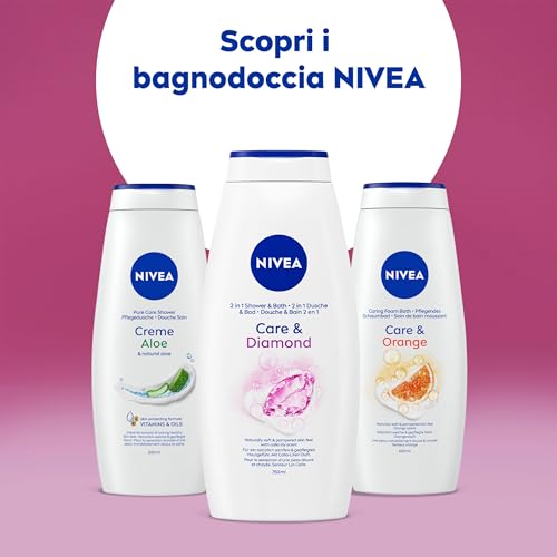 NIVEA Bagnodoccia Care & Diamond 750 ml, Bagnoschiuma in crema detergente e idratante, Crema docciaschiuma arricchita con Vitamine C, E e Oli Nutrienti dal profumo floreale di Calla