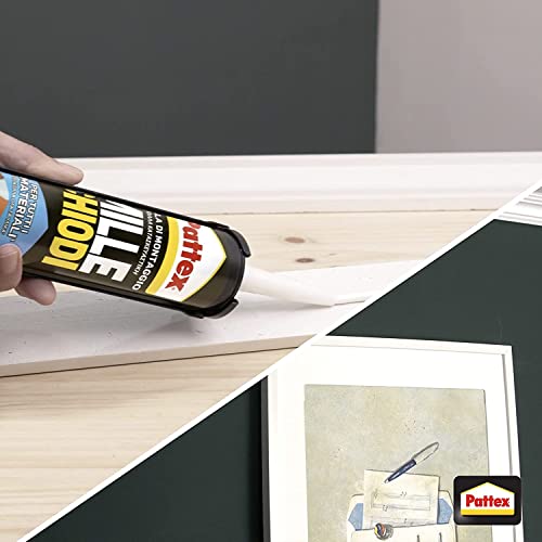 Pattex Millechiodi Esterni & Interni, Adesivo extra forte in cartuccia per montaggi esterni, Resistente colla per legno, ceramica, metallo, con presa immediata, 1x450g