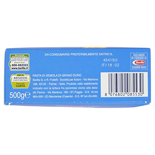 Barilla - Sedanini Rigati, Pasta Di Semola Di Grano Duro, Cottura 12 Minuti - 6 pezzi da 500 g [3 kg]