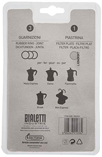 Confezione con 3 Guarnizioni + 1 Filtro per macchine del caffè, 4 tazze, Alluminio