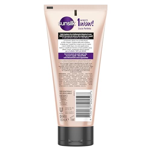 Sunsilk, Trattamento Intensivo 1 Minute Wow, Maschera Capelli Lisci, Linea Liscio Perfetto, Maschera Capelli Ristrutturante, con Olio d’Argan, Proteine della Seta e Biotina, 6 Pezzi da 180ml