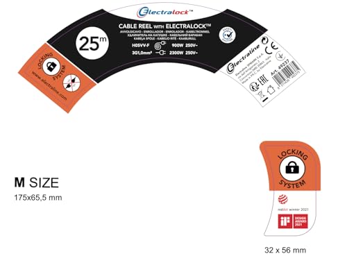 Electraline 49237 Avvolgicavo con Prolunga Elettrica da Giardino 25M 3G1 con Presa Electralock e maniglia ergonomica