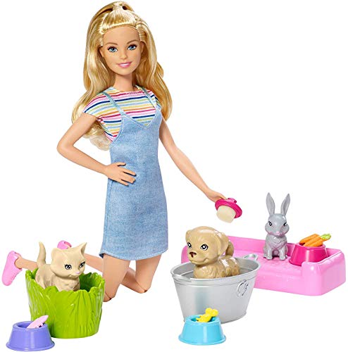 Barbie Cuccioli Cambia Colore, Playset con Bambola e Due Cuccioli Che Cambiano Colore con l'Acqua, Giocattolo per Bambini 3+ Anni, FXH11