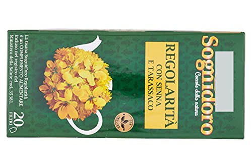 Sogni d'oro Tisana Regolarità, confezione da 20 Filtri, con senna e tarassaco, solo ingredienti naturali. Favorisce l'equilibrio della flora intestinale.