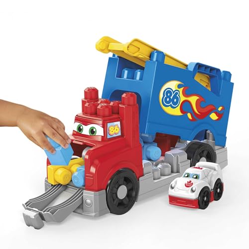 MEGA Bloks - Autotreno monta e sfreccia con blocchi per costruire, suoni realistici e pista da corsa, Giocattlo per Bambini 1+ Anni, FVJ01