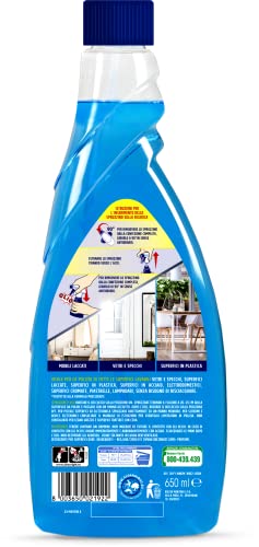 Vetril - Ricarica per Detergente Spray Vetri e Multiuso con Ammoniaca, Azione Sgrassante e Tecnologia Asciuga Rapido, in Ecoflacone, 650 ml x 12 Pezzi