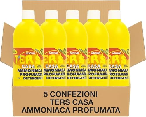 TERS Casa Ammoniaca Profumata Detergente Multiuso – 5 Confezioni da 1 L – Sgrassante Igienizzante per Vetri, Ceramica e Superfici Dure – Lucida, Pulisce e Deodora