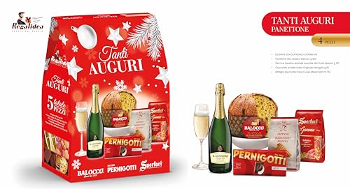 Cesto Natalizio Regalidea “Tanti Auguri” con Specialità Gastronomiche tipiche di alta qualità - Confezione Regalo di Natale Gourmet da 5 Pezzi