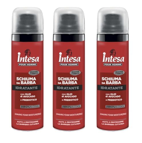 Intesa Schiuma da Barba Idratante con Olio di Avocado, Confezione con 3 MINI SIZE da VIAGGIO da 50 ml - 50 ml x 3