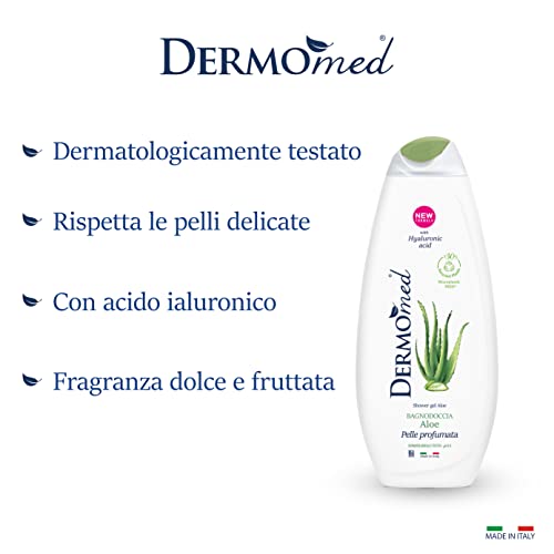 Dermomed Bagnodoccia Rispetta la Pelle Rendendola Profumata e Morbida con Acido Ialuronico 100% Made in Italy pH 5.5 Dermatologicamente Testato Confezione 650 ml