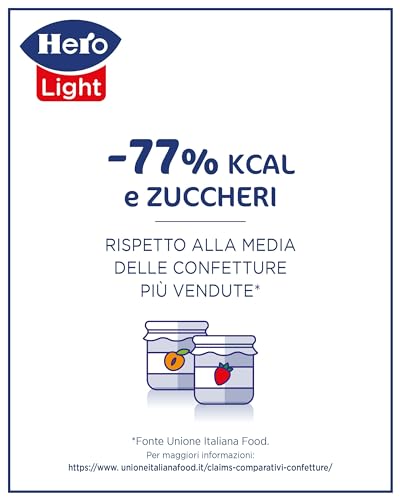 Hero Light Confettura light, 8 vasetti da 280 gr, marmellata e confettura extra, frutta di alta qualità, senza conservanti e senza coloranti, pochissime calorie per porzione