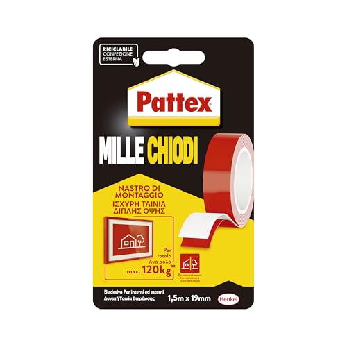 Pattex Millechiodi Tape, nastro biadesivo extra forte per applicazioni permanenti