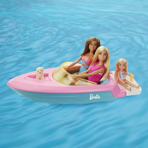 Barbie Boat with Puppy and Accessories - Floating in the Water - Gift for Children from 3 to 7 Years