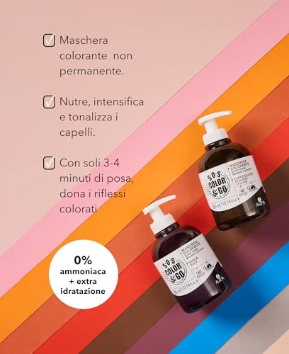 Alama Professional S.O.S Color&Go Maschera Colorata Cioccolato, Nutriente, Ravvivante, Riflessante e Tonalizzante per Capelli Naturali, Colorati e Con Mèches, 300 ml