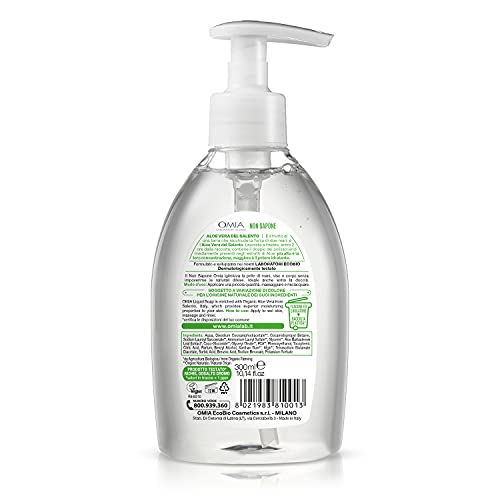 Omia - Non Sapone Eco Bio con Aloe Vera del Salento, Sapone Liquido per le Mani e per il Viso, Azione Idratante, Addolcente e Rinfrescante, Dermatologicamente Testato - Flacone da 300 ml