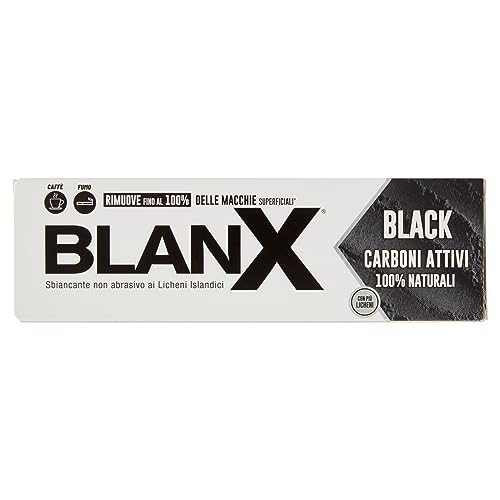 Blanx Dentifricio Black Dentifricio Sbiancante con Licheni Islandici e Carboni Attivi 100% Naturali, Rimuove Macchie da Caffè
