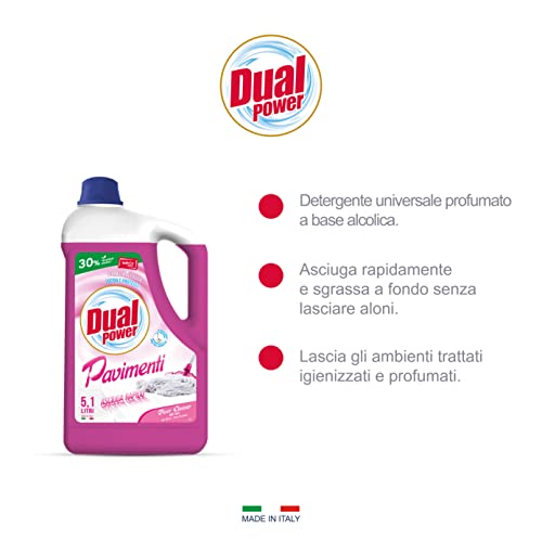Dual Power Detergente Universale HACCP per Pavimenti - Formula Alcolica, Igienizza e Asciuga Rapido - Formato Professionale da 5,1 Litri