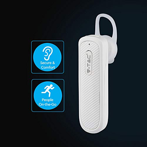 V-TAC Auricolare Bluetooth senza fili Chiamata a mani libere con tecnologia vocale nitida, design confortevole con controlli facili per una lunga durata della batteria audio