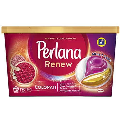 Perlana Renew Caps Neri, detersivo lavatrice capsule, nuova formula 3in1, ideale per tutti i capi scuri, confezione singola da 18 lavaggi
