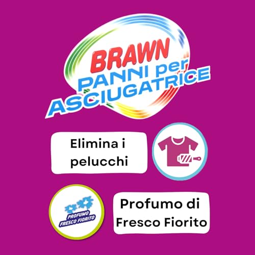 30 Panni Profumati per Asciugatrice – Con Ammorbidente - Formula Anti-Pelucchi - Morbidezza e Freschezza per il Bucato - Profumo Fresco Fiorito – Brawn
