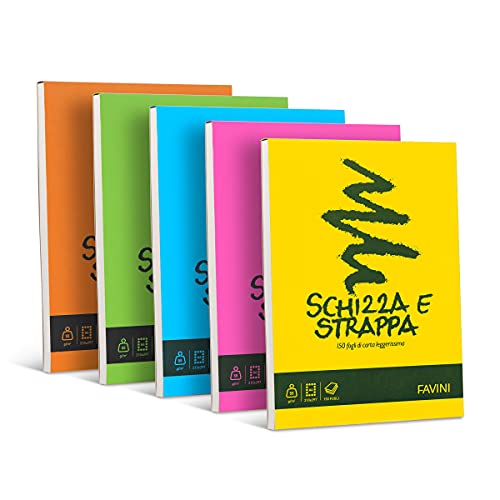 Favini A200704 Schizza e Strappa Favini, 21x29.7 cm, 55 g/Mq, 150 Fogli, colore assortiti
