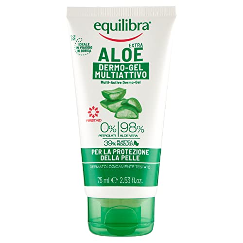 equilibra Corpo, Aloe Dermo-Gel, Gel Lenitivo a Base di Aloe Vera, Crema Corpo per Arrossamenti, Sollievo Dopo Sole, Post Depilazione o Rasatura, Rossori Gengive, Piedi Stanchi, 150 ml