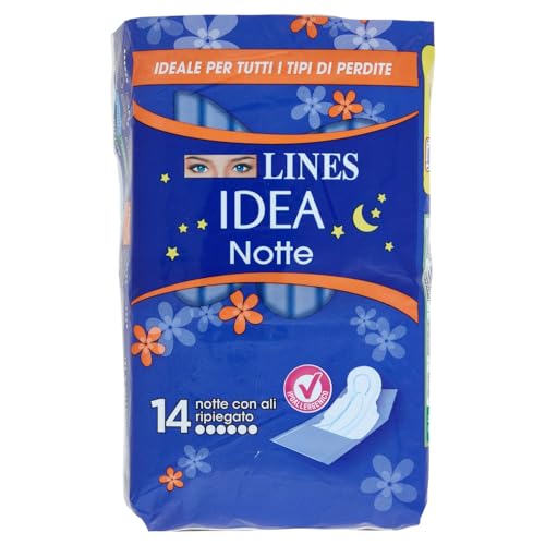 ACE Lines Idea Assorbenti Notte Ripiegati in Bustina con Ali, 14 Pezzi