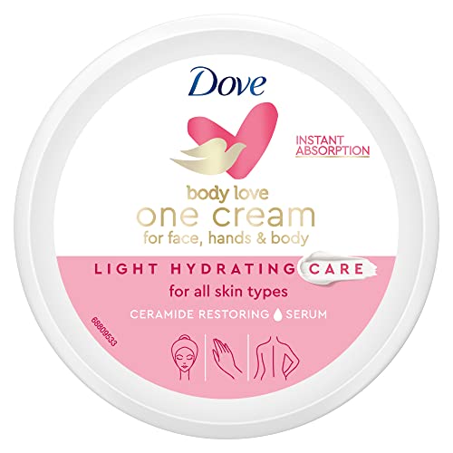 Dove, One Cream Light Hydrating Care, Crema Viso, Corpo e Mani per Pelle Secca, Dona una Pelle Luminosa, Morbida e Fresca per 24h, con Ceramide Restoring Serum, Dermatologicamente Testata, 250ml