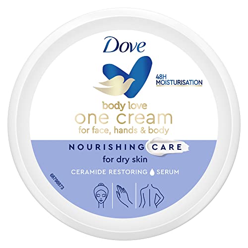 Dove, One Cream Nourishing Care, Crema Viso, Corpo e Mani per Pelle Secca, Dona una Pelle Morbida, Elastica e Idratata per 48h, con Ceramide Restoring Serum, Dermatologicamente Testata, 250ml