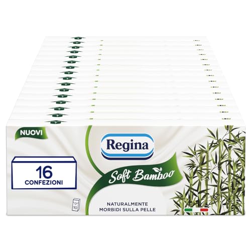 Regina Soft Bamboo Fazzoletti, 16 Confezioni da 10 Pacchetti di Fazzoletti a 4 Veli