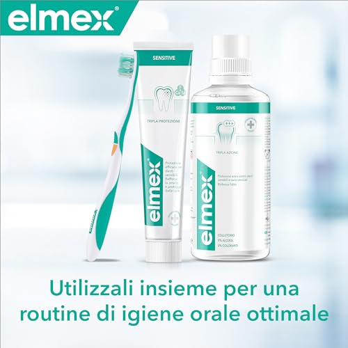 elmex Kit Sensitive Denti Sensibili 3in1 Dentifricio, Spazzolino e Collutorio, 24h di Protezione per Denti Sensibili