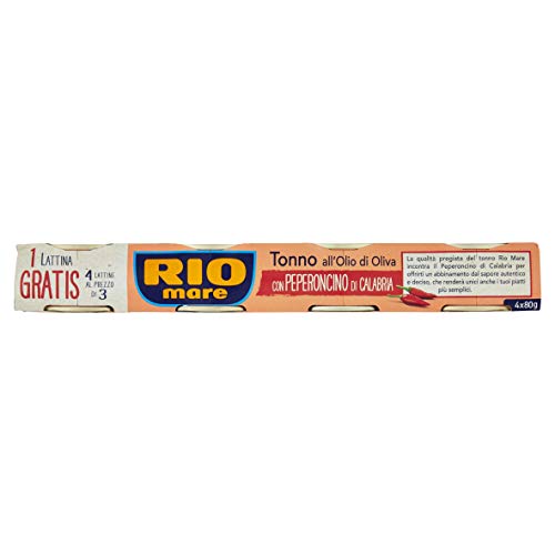 Rio Mare - Tonno, All'Olio Di Oliva Con Peperoncino, 3 confezioni da 4 Scatole Da 80 G