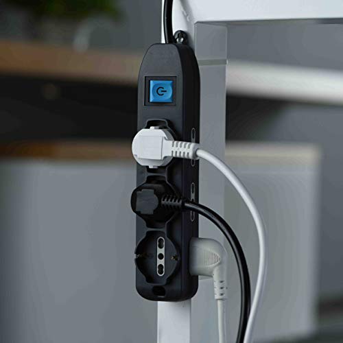 Electraline H05VV-F Prolunga elettrica con avvolgicavo, 4 prese polivalenti (schuko + 10/16A) spina grande 16A, con protezione