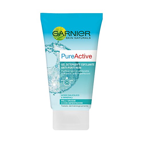 Garnier Pure Active Gel Detergente Esfoliante Anti-Punti Neri per Pelli Grasse o con Imperfezioni, 150 ml