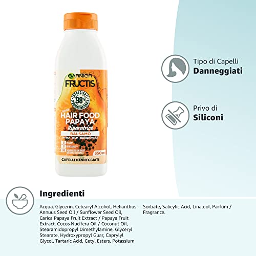 GARNIER Fructis Balsamo Riparatore Per Capelli Danneggiati, Papaya Riparatrice, Unscented, 350 Millilitro