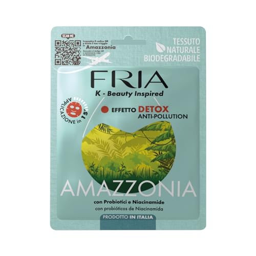 Fria K-Beauty Maschera Viso Amazzonia con Oligosaccaride di Origine Naturale, Effetto Detox Anti-Pollution sulla Pelle, Dermatologicamente Testata, Confezione da 1 Maschera