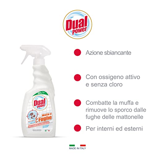 Dual Power, Pulitore Muffa e Fughe, Detergente con Ossigeno Attivo ad Azione Sbiancante, Senza Cloro, Sgrassa a Fondo Senza Intaccare le Ceramiche, Made in Italy