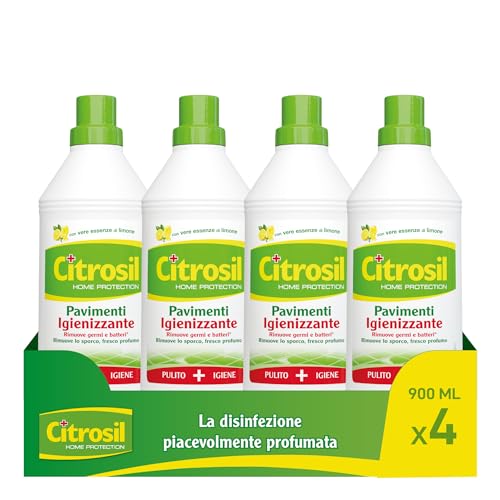 Citrosil Home Protection - Detergente Liquido Pulisci Pavimenti Igienizzante con Vere Essenze di Limone, 900 ml x 4 Pezzi